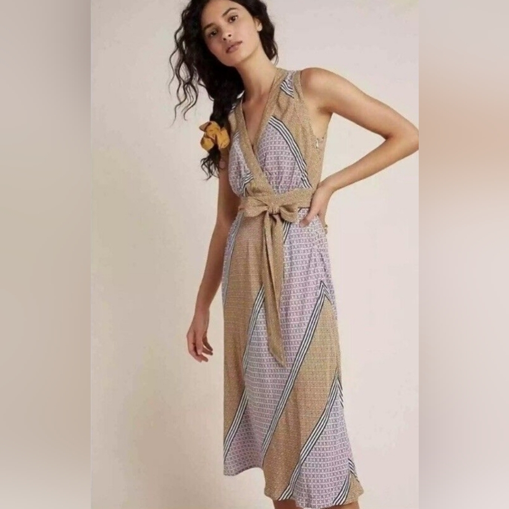 Anthropologie Beige and Lavender Dress